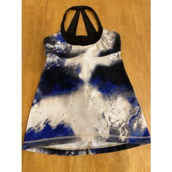 lululemon athletica Tops - Lululemon Size 6 Womens Scoop Neck Black Blue Top Yoga Workout Shirt